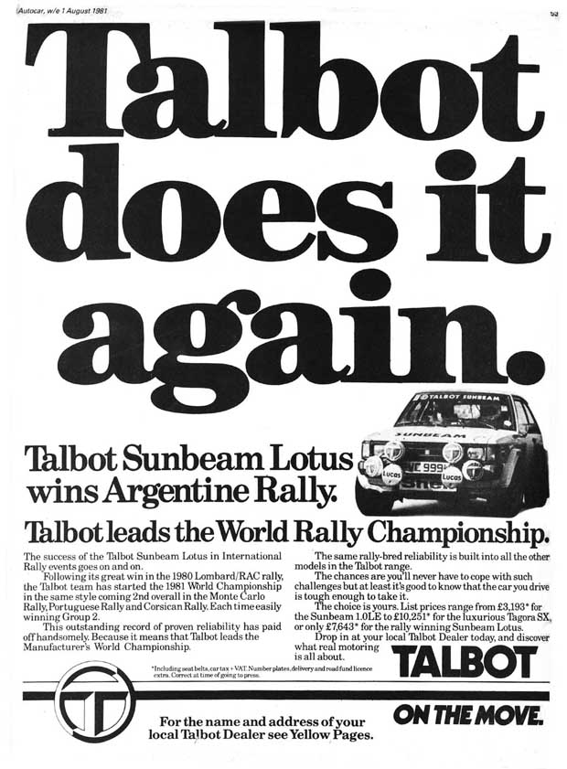 the Talbot Sunbeam Lotus